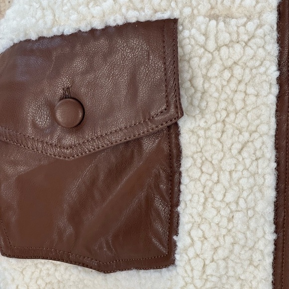 Riley & Ray Long Sleeve Teddy Faux Leather Detail Jacket - Cream - size Large - Picture 5 of 9